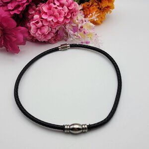 Bolt Nut Charm Black Leather Cord Choker Necklace 20" Braided Stainless Steel